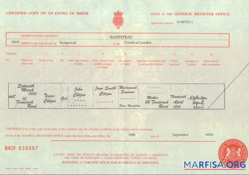 Blank United Kingdom birth certificate template in PSD format, fully editable